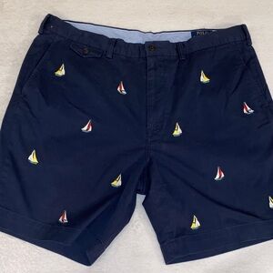 Polo Ralph Lauren navy sailboat embroidered stretch Classic Fit shorts Sz 38